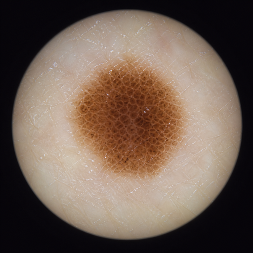 Representative dermoscopic image of a benign pigmented lesion.
